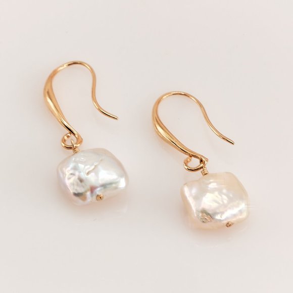 Baroque Pearl Drop Earrings, 14K Gold Filled Dainty French Hooks - Picture 5 of 10